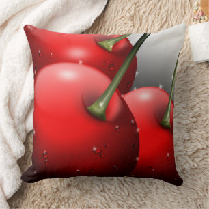Cherries with Dew Drops Throw Pillow