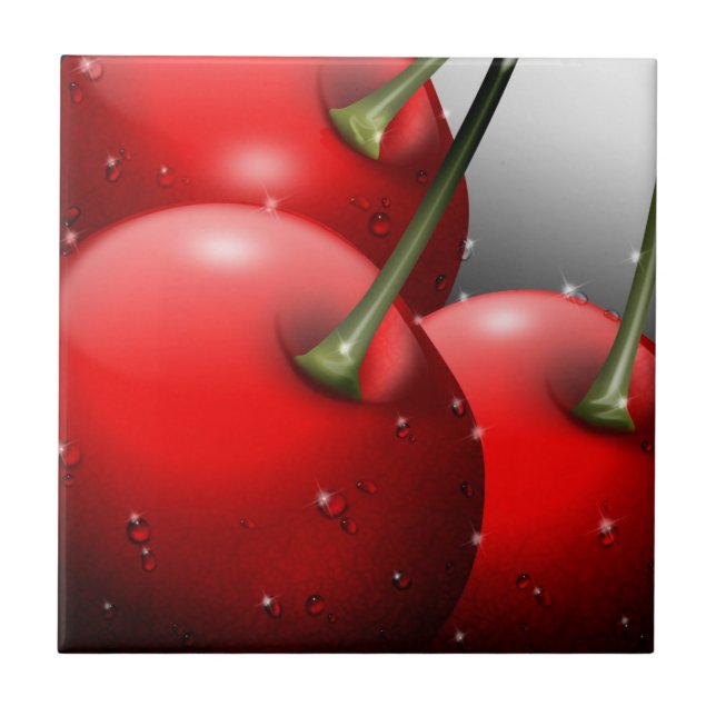 Cherries with Dew Drops Tile (Front)