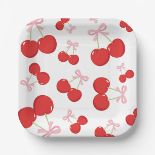 Cherries with Pink Bow Coquette Birthday Party Paper Plate
