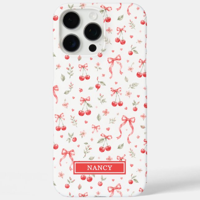 Cherries With Red Coquette Bows Monogrammed Case-Mate iPhone Case (Back)