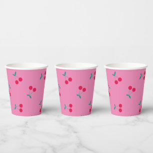 Cherry Aesthetic Cherries Pattern Dark Pink Paper Cups