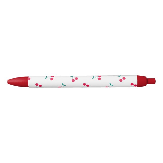 Cherry Aesthetic Cherries Pattern White  Black Ink Pen (Front)