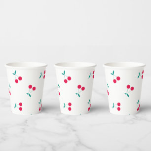 Cherry Aesthetic Cherries Pattern White Paper Cups