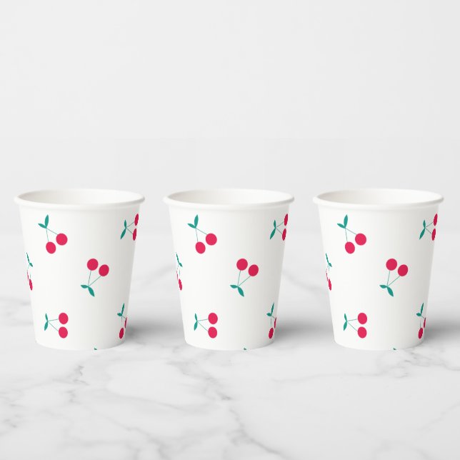 Cherry Aesthetic Cherries Pattern White   Paper Cups (Multi)