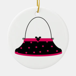 Cherry and Black Purse Ceramic Ornament
