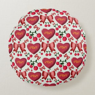 Cherry and bow pattern gift for Mom Round Pillow