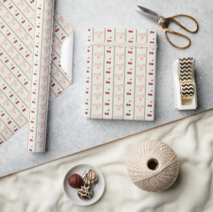 cherry and bow pattern stripped  wrapping paper