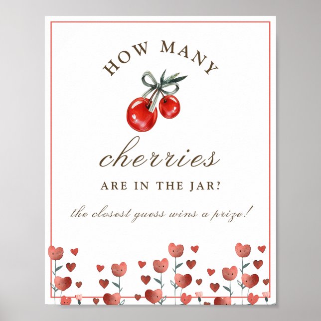 Cherry And Heart How Many Game Baby Shower Poster (Front)