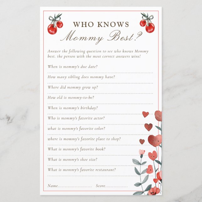 Cherry And Heart Who Know Mommy Best Game (Front)