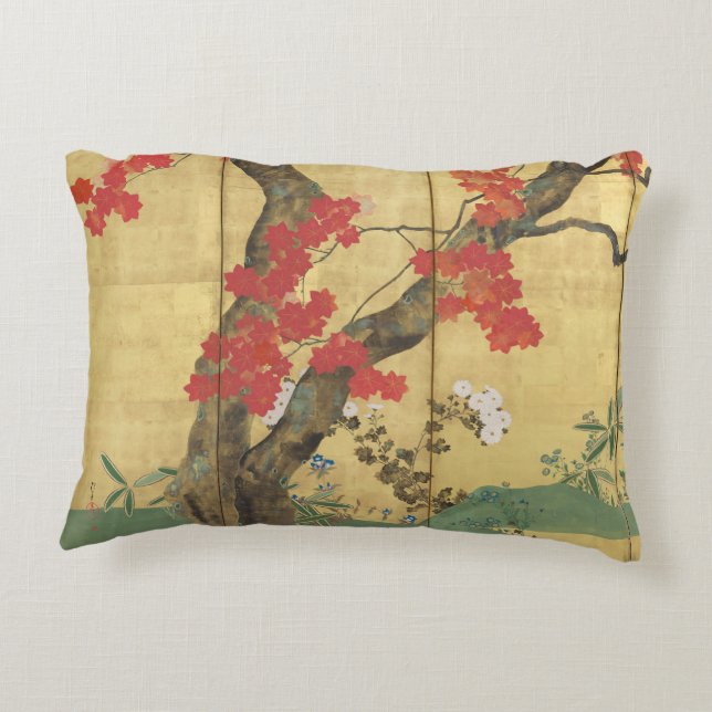 Cherry and Maple Trees-Hōitsu Screen Accent Pillow (Back)