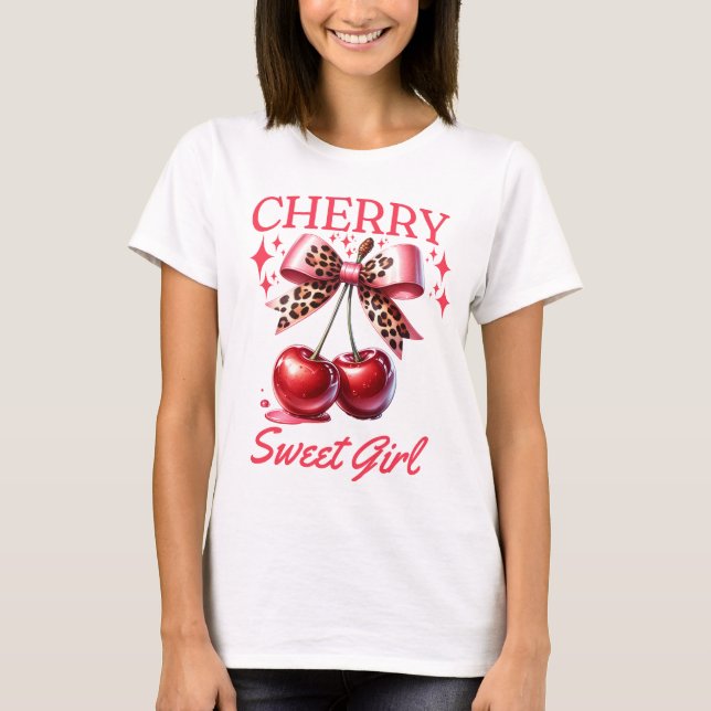 Cherry and pink bow women's T-Shirt (Front)
