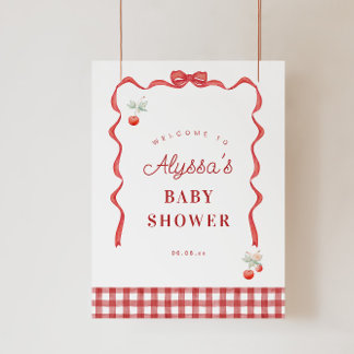 Cherry and Red Ribbon Birthday Party Welcome Poster