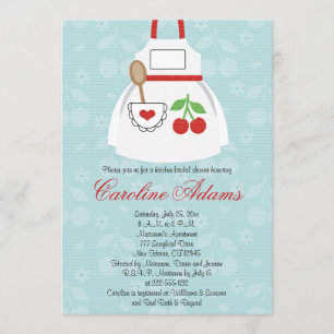 Cherry Apron Bridal Shower Invitation Red and Blue