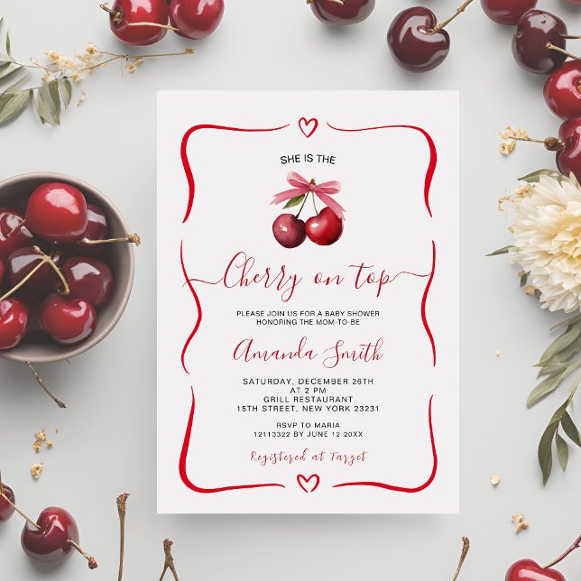 Cherry Baby Shower Cherry On Top Invitation (Creator Uploaded)
