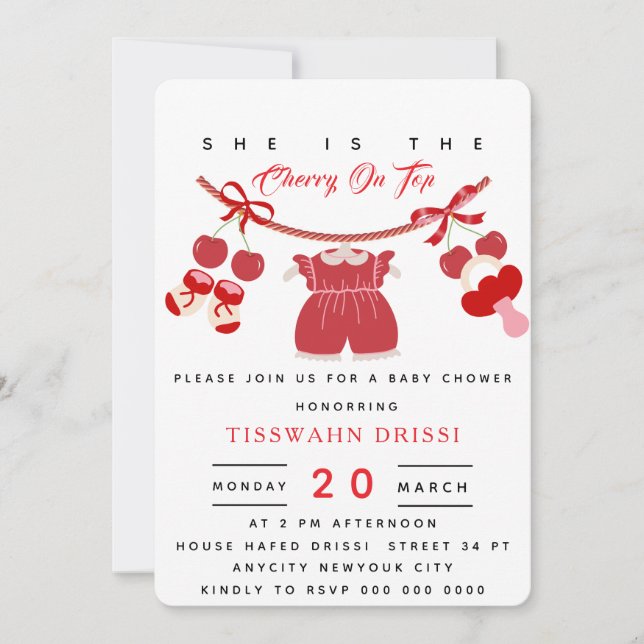 Cherry Baby Shower Invitation Cherry on top Invite (Front)