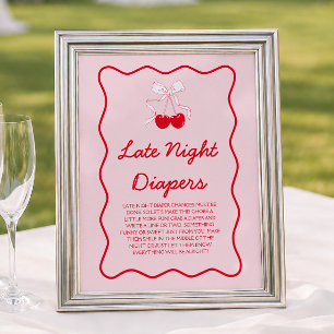 Cherry Baby Shower Late Night Diapers Game Poster