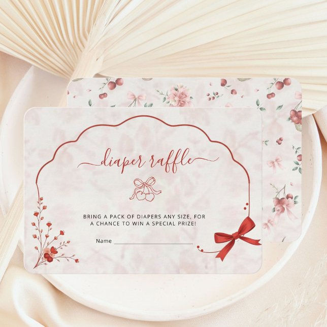 Cherry Baby Shower Pink Bow Diaper Raffle  Enclosure Card (Creator Uploaded)