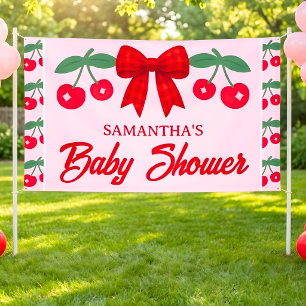 Cherry Baby Shower Red Gingham Bow Banner