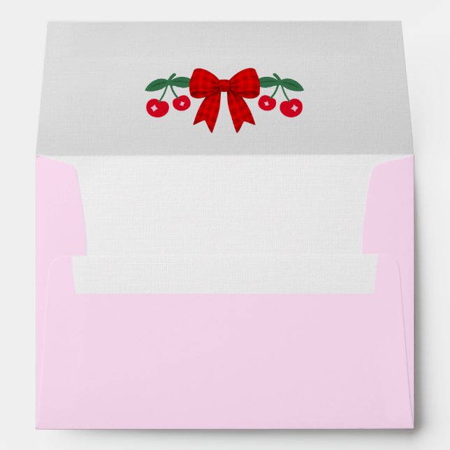 Cherry Baby Shower Red Gingham Bow Envelope (Back (Bottom))