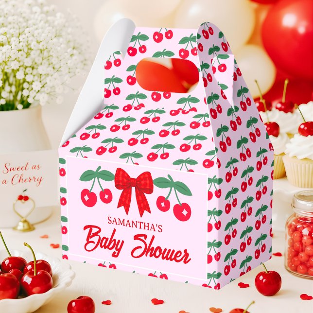 Cherry Baby Shower Red Gingham Bow Favor Box (Creator Uploaded)
