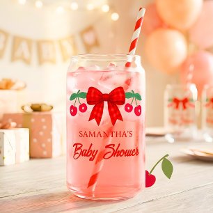 Cherry Baby Shower Red Gingham Bow Favour Can Glass