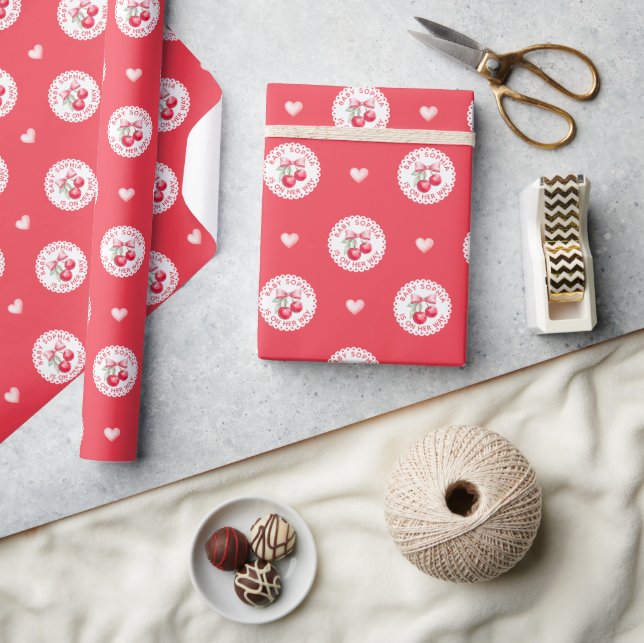 Cherry Baby Shower Wrapping Paper with Hearts (Crafts)