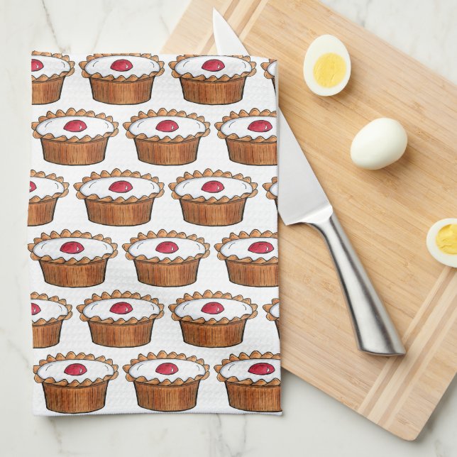 Cherry Bakewell Tart British Food UK Pastry Baking Kitchen Towel (Quarter Fold)