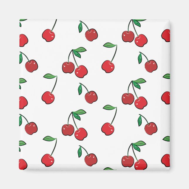 Cherry Berries Red Pattern Modern Retro Fun Magnet (Front)