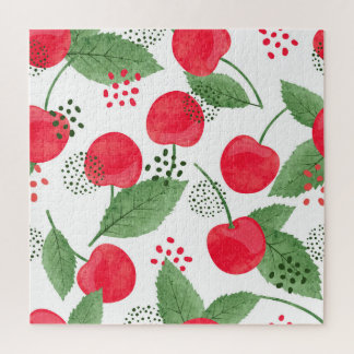 Cherry Berries Vintage, Watercolor Seamless. Jigsaw Puzzle