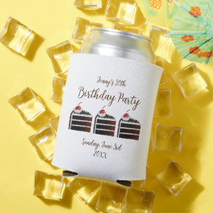 Cherry Black Forest Cake Slice Birthday Party Food Can Cooler