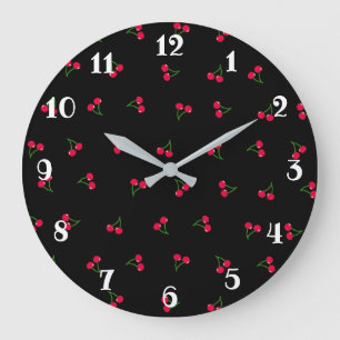 Cherry Black Round Wall Clock