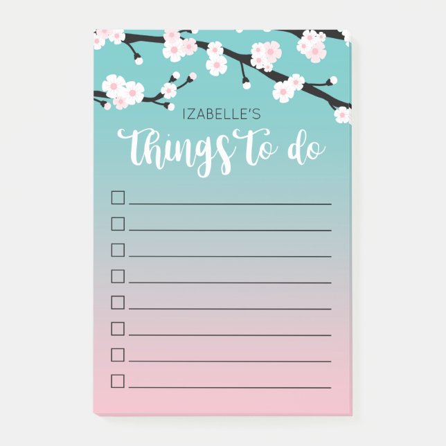 Cherry Bloom Ombre | Custom Name To Do List Post-it Notes (Front)