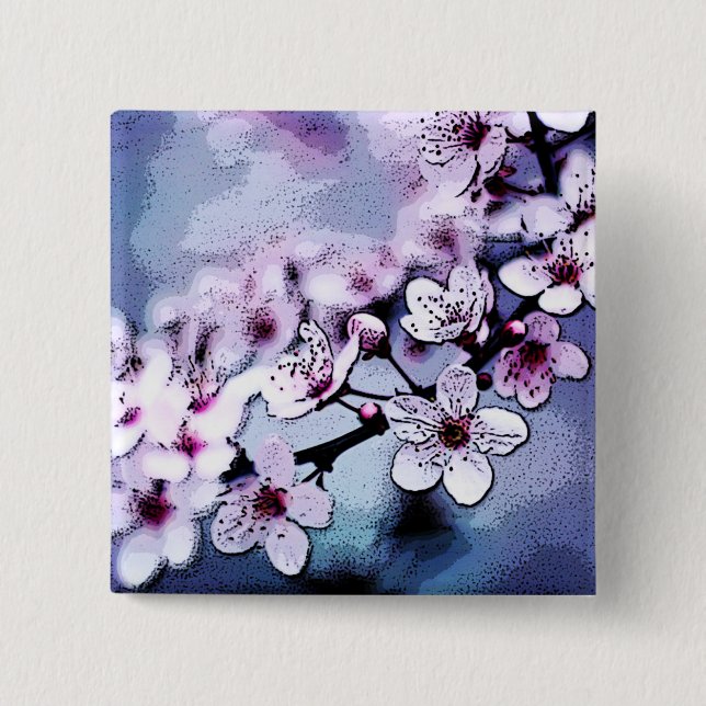 Cherry Blossom 2 Inch Square Button (Front)