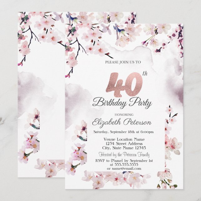 Cherry Blossom 40th Birthday  Invitation (Front/Back)