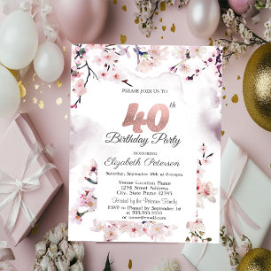 Cherry Blossom 40th Birthday  Invitation