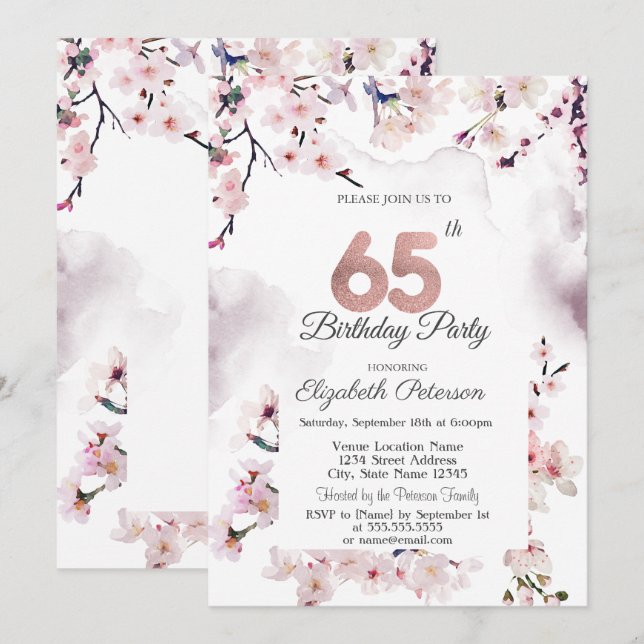 Cherry Blossom 65th Birthday  Invitation (Front/Back)