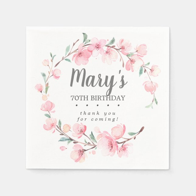 Cherry Blossom 70th Birthday Napkin (Front)