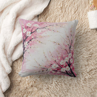 Cherry Blossom Abstract – Soft Pink Throw Pillow