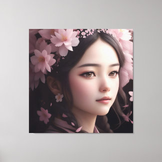 Cherry Blossom Adorned Girl Canvas Print