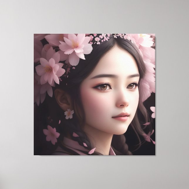 Cherry Blossom Adorned Girl Canvas Print (Front)