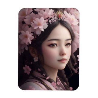 Cherry Blossom Adorned Girl Magnet