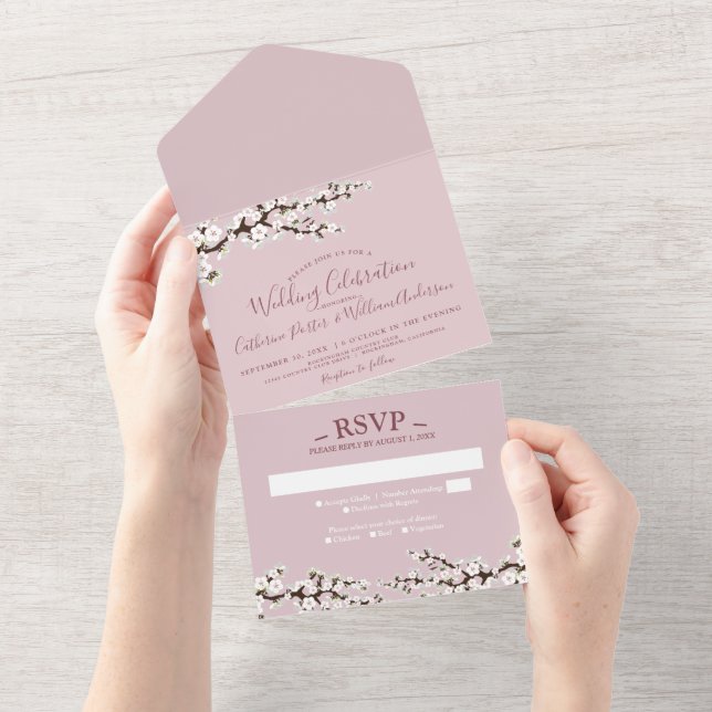 Cherry Blossom All-in-One Pink Event Invitation (Déchirure)
