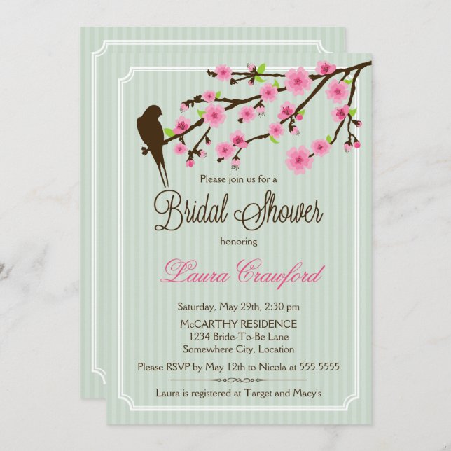 Cherry Blossom and Bird Bridal Shower Invitation (Front/Back)