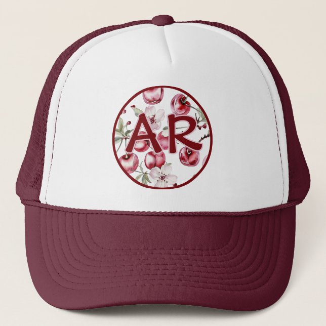 Cherry Blossom and Cherries Monogram Trucker Hat (Front)
