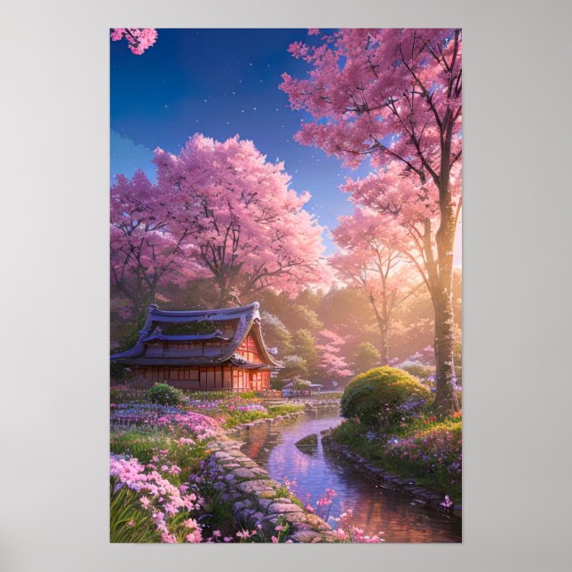 Cherry Blossom and Colourful Nature Retreat Poster (Front)