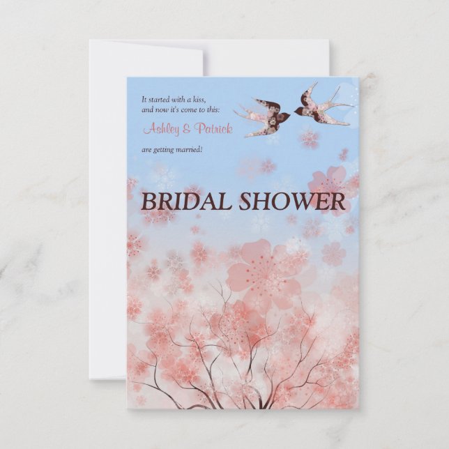 Cherry Blossom and Floral Swallows  Bridal Shower  Invitation (Front)