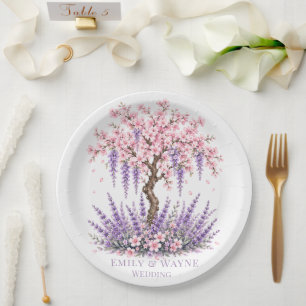 Cherry Blossom and Lavender Tree Wedding Paper Plate