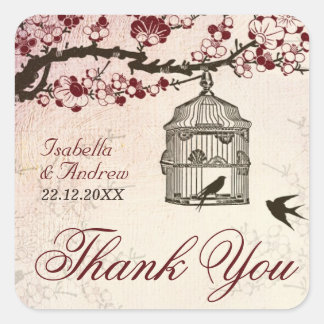 Cherry Blossom and Love Birds Square Sticker