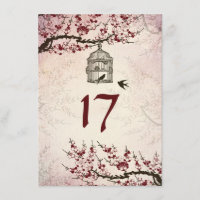 Cherry Blossom and Love Birds Table Number Card