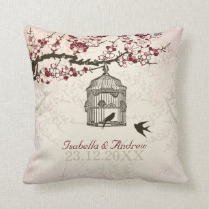 Cherry Blossom and Love Birds Throw Pillow